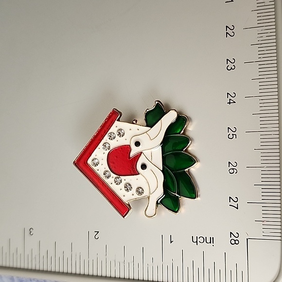 BIRDHOUSE Gold Enamel and Rhinestone Christmas Brooch - Picture 6 of 6